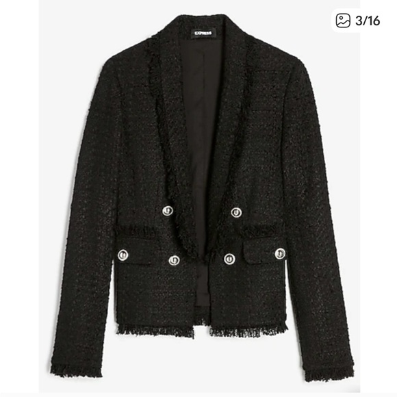 Express Black Tweed Open Front Boucle Blazer. Size large. - Picture 3 of 11